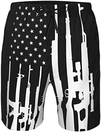SARA NELL Mens Cool Gun Design American Flag Swim Trunks Beach Board Shorts Bathing Suits Quick Dry, Black and White,3X-Large