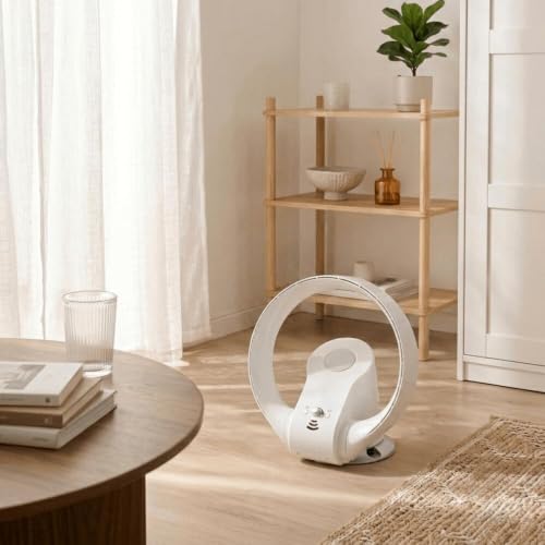 【テレビで紹介されました】 壁掛け扇風機 羽根なし dcモーター 【 壁掛け ＆ 卓上 2way 】 サーキュレーター 卓上扇風機 リモコン付き 風量7段階 左右首振り 上下角度調節 タイマー 羽なし 扇風機 静音 省エネ life_mart (ホワイト)