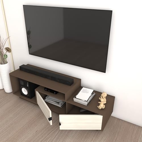 Image of Caspo TV Unit with Storage | Engineered Wood TV Entertainment Unit | Installation Type - DIY(Do-It-Yourself) | Colour - Mocha Brown & Acacia