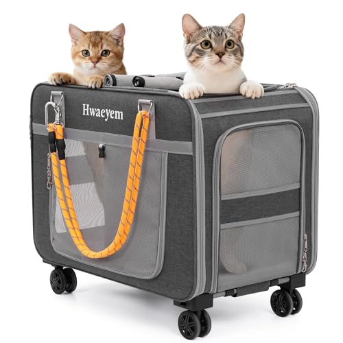 Rolling Extra Large Pet Cat Carrier with Wheels Breathable Pet Carrier for 2 Cats or Medium Dog 24 X 15 X 17 Dog Carriers for Small Dogs with Zipper Locks Ideal for Travel & Vet Visits