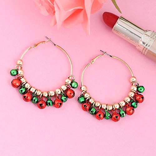 Cealxheny Christmas Earrings X-Mas Bell Hoop Earrings For Women Holiday Party Dangle Earring Festive Gift For Women  thumb #3