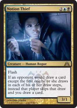 Magic The Gathering - Notion Thief - Dragon's Maze - Single Card - Multi-Color Creature - Human Rogue - 3/1 Power/Toughness - Clint Cearley Art - Flash Ability - 2UB Cost - 1 Piece