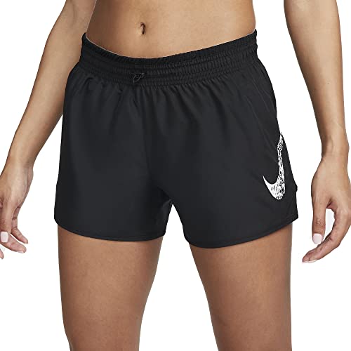 Nike Dri-Fit Swoosh Run Women's Mid-Rise Brief-Lined Running Shorts (As1, Alpha, L, Regular, Regular, Black/White) #TOP1