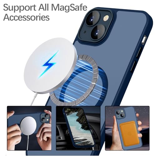 Phone Case for iPhone 13 Case Compatible with MagSafe, YUANDMI Case for iPhone 13 Magnetic Slim Thin Translucent Matte Back Shockproof Anti-Yellow Protective Cover Case Dark Blue by YUANDMI - Image 5