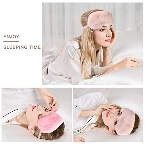 Elecharm New Faux Fur Eye Mask 2Pcs Soft Smooth Plush Satin Nap Eye Cover Sleeping Blindfold (Coral Pink) #TOP3