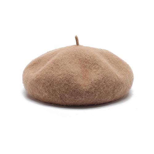 Womdee - Boina de lana, estilo clásico, ligera, de color liso, para mujeres y chicas Caqui claro