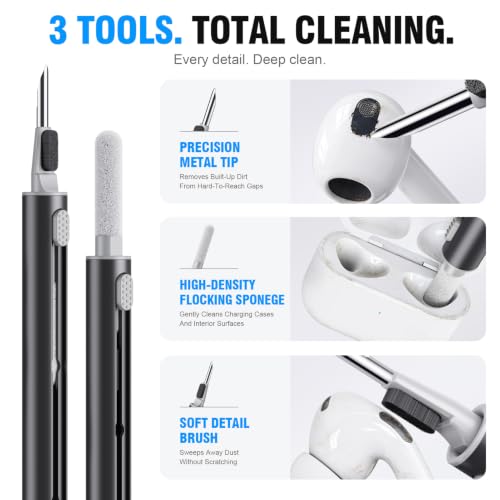 Image of Hyashee Cleaner Kit for Airpods Pro 1 2 3 Multi-Function Cleaning Pen with Soft Brush Flocking Sponge for Bluetooth Earphones Case Cleaning Tools Black