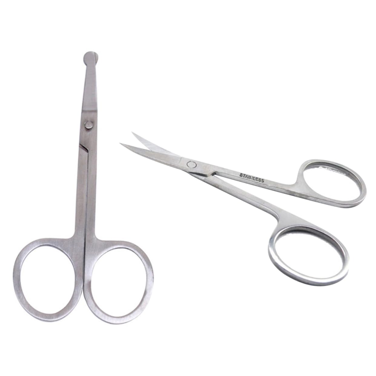 FOMIYES 2pcs Round Tip Nose Hair Scissors Stainless Steel Eyebrow Trimmer Safety Nose Hair Trimmer