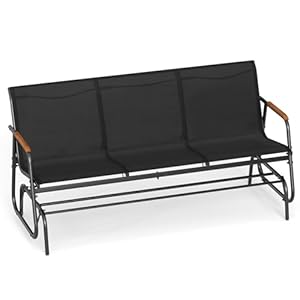 COSTWAY Gartenbank, 3-Sitzer Schaukelbank mit sanfter Gleitbewegung und atmungsaktivem Stoffsitz, Sitzbank bis 450 kg belastbar, Terrassenbank für Garten, Balkon, Terrasse (Schwarz)