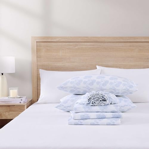 Image of Stone Cottage - Sheet Set, Crisp & Breathable Percale Cotton Bedding with Matching Pillowcases, 200-Thread Count, Deep Pocket, Vintage Inspired Home Essentials (Fairfield Blue, King)