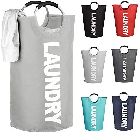 Mziart 82L Large Collapsible Laundry Hamper Laundry Basket with Alloy Handles for College, Camping and Home, Heavy Duty and Durable Thicken Foldable Clothes Storage Washing Bag (Grey)
