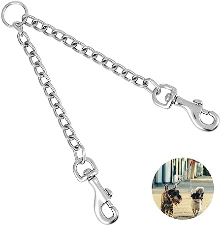 Ancol Double Dog Coupler Lead – Walk 2 Dogs With One Leash, Black Nylon & Chain