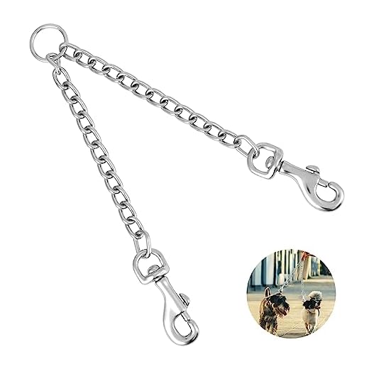 Giantree Correa Doble para 2 Perros, Cadena de Metal para 2 Perros Correa Doble para Adiestramiento de Perros 360° Giratorio Divisor para Dos Correas de Perro Cadena de Collar de Perro
