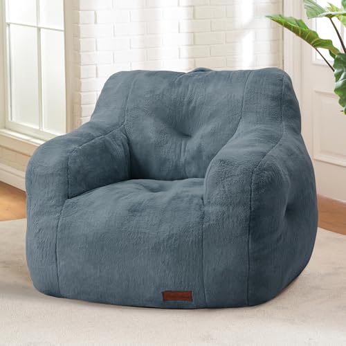 Image of Hobestluk Bean Bag Chair for Adult Small Bean Bag Chairs with Arms Furry Beanbag Chair with Foam Filler Stuffed Bean Bag Sofa for Reading in Bedroom Living Room and Dorms (Blue Grey)