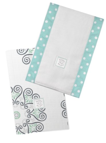 SwaddleDesigns Baby Burpies, Set of 2 Cotton Burp Cloths, SeaCrystal Medallions