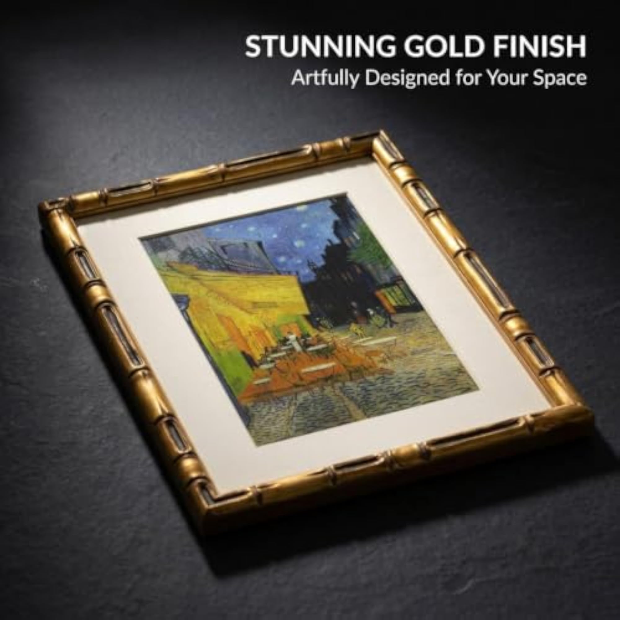 Rococo Gold Finish Picture Frame, Bamboo Texture Display