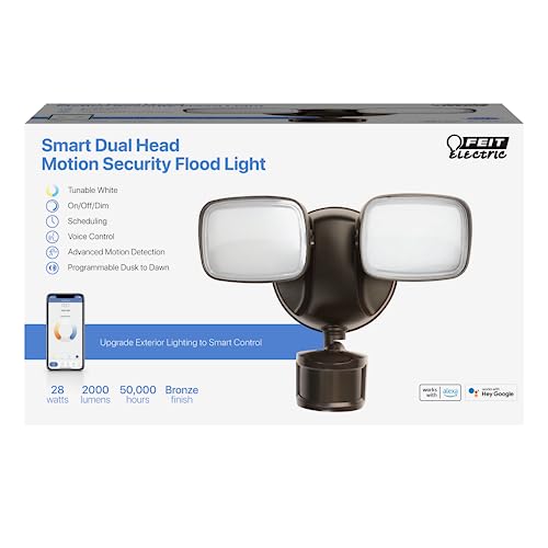 Feit Electric Smart Outdoor Flood Lights with Motion Sensor, 28W LED WiFi Security Light with Dusk to Dawn Compatible with Alexa and Hey Google, Tunable White, 2 Head, Hardwired, S9DFL/CCT/MOT/BZ/AG by Feit Electric - Image 2