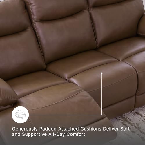 Image of Signature Design by Ashley VonRyan Power Reclining Sofa, Top Grain Leather Seating, Zero-Gravity Recliner Couch, Living Room Furniture, Tobacco Brown, 92-Inch