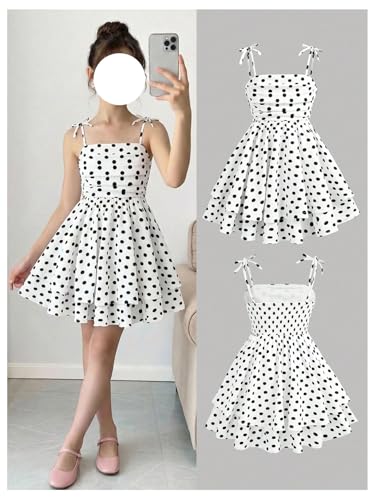Image of SHENHE Girl's Smocked Ruched A Line Swing Dress Layered Tie Shoulder Flowy Cami Short Dress