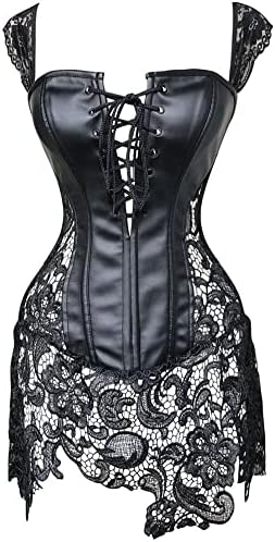 Le Beauty Corset Women's Retro Goth Steel Boned Brocade Vintage Steampunk Corset Bustier Top Black 2XL