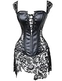 Le Beauty Corset Women's Retro Goth Steel Boned Brocade Vintage Steampunk Corset Bustier Top Black 2