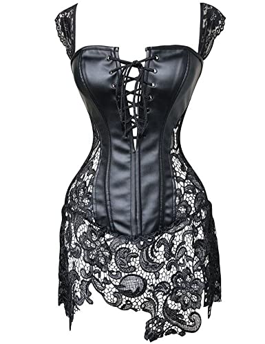 Le Beauty Corset Women's Retro Goth Steel Boned Brocade Vintage Steampunk Corset Bustier Top Black 2Xl #TOP3