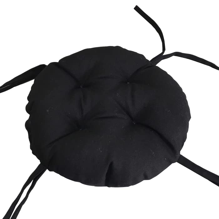Thicken Round Stool Seat Cushion Super Soft Non Slip Chair Pads with Ties Solid Color Dining Chair Cushions (Black, Diameter:40cm(16inch)) โ image 1