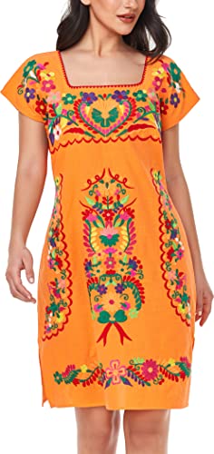 Image of YZXDORWJ Women Mexican Embroidered Dress Ruffle Collar Sleeveless