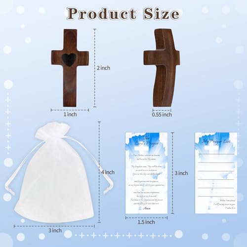 Creinkim Walnut Fingertip Small Wooden Cross Fidget Set, with Bible Prayer Cards and Organza Bags, Mini Cross Fidget Wood for Pocket Prayers(1pc)