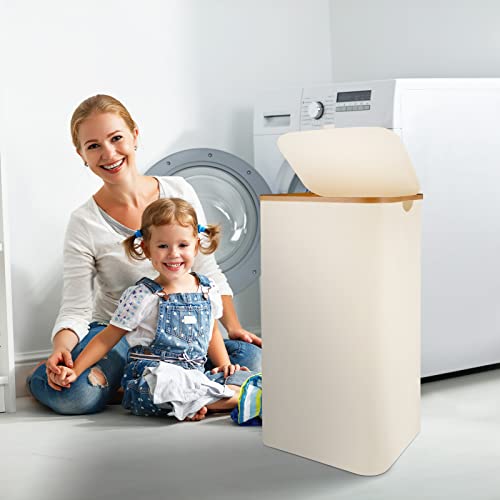 Laundry Basket With Lid - Laundry Hamper With Lid And Removable Bag, 100L Large Foldable Laundry Basket Dirty Clothes Hamper With Handles, Waterproof Oxford Bamboo Hamper For Bedroom, Laundry Room #TOP3