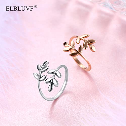 Elbluvf Stainless Steel 18K Silver Plated Leaves Leaf Laurel Adjustable Branch Ring Jewelry For Women #TOP2
