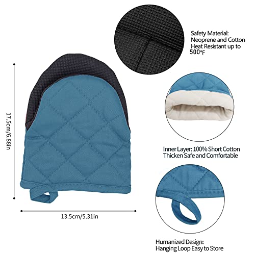 Oven Mitts,1 Pair Of Cotton Short Oven Mitts With Silicone Grip Palm,3 Layer Heat Resistant Blue Mini Oven Mitts Half Hand Govles With Hanging Loop For Kitchen/Bakeware/Cookware #TOP2