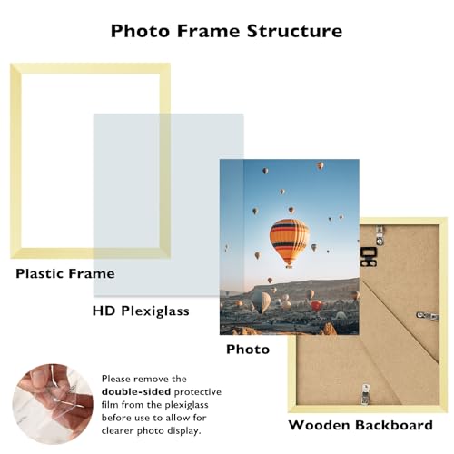 Image of JCJMY 8.5x12 Picture Frame Gold for Wall Hanging or Tabletop, Wall Mounting Horizontally or Vertically, 8.5 x 12 Wall Gallery Poster Photo Frame with Shatter Resistant Plexiglass, Gold
