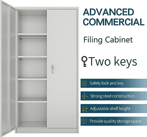 Gangmei Metal Storage Cabinet, Lockable Storage Cabinet With Doors And 4 Adjustable Shelves, 71" Tall Garage Cabinets For Home, Office, Classroom, Garage (Gray, Assembly Required) #TOP3