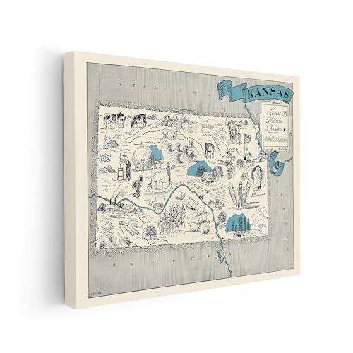 Poster Master Map Canvas - Retro Kansas State Print - Educational Art - Gift for Teacher, Student, Travel Lover - Wall Decoration for Classroom, Office, Dorm - Available in 8x10 to 30x40
