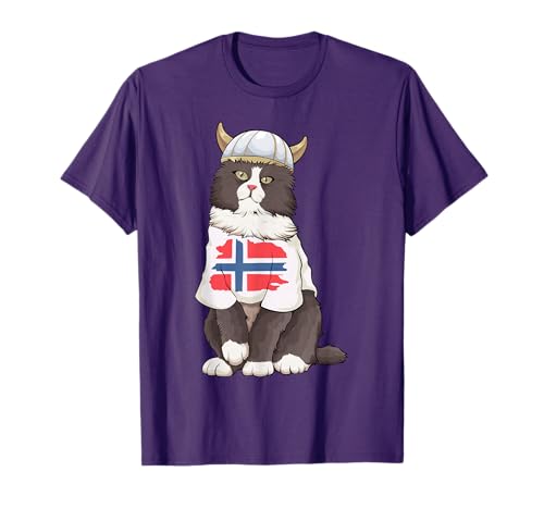 Norwegian Forest Cat Norway Flag Viking Cat Scandinavian T-Shirt
