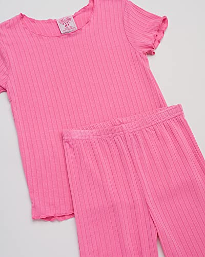 Girls' Pajama Set - 4 Piece Rib Knit Sleepwear Shirt and Joggers, Shorts (4-6X)4