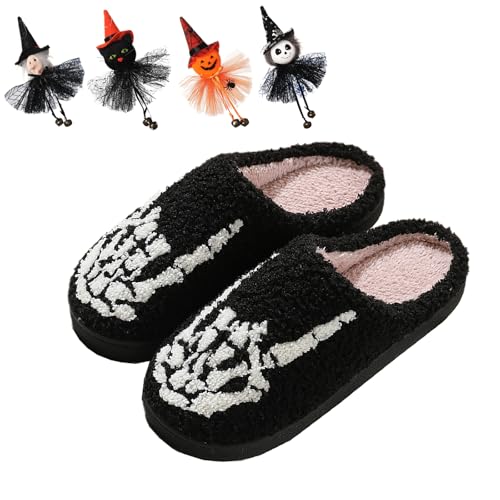 Halloween Ghost Pumpkin Slippers for Womens & Mens - Cozy Spooky Skeleton Plush Slippers - Perfect Halloween & Christmas Gift