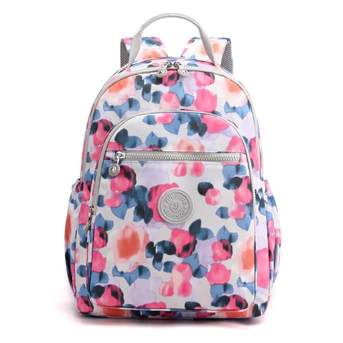YANAIER Rucksack Damen Cityrucksack Wasserdicht Leichtgewicht Casual Daypack Tagesrucksack Mode Reisen M&auml;dchen Schultaschen Laptop Rucksack Rosa Blume