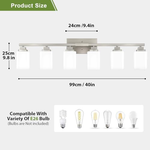 Image of Brushed Nickel Bathroom Light Fixtures, 6-Light Vanity Lights over mirror