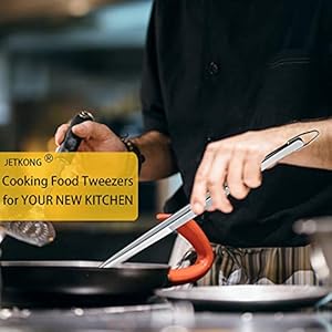 JETKONG 2 Pcs 12-Inch Kitchen Tweezers Fine Tweezer Tongs, Extra-Long Stainless Steel Cooking Tweezers (Silver) JETKONG 2 Pcs 12 Inch Kitchen Tweezers Fine Tweezer Tongs Extra Long Stainless Steel Cooking Tweezers Silver