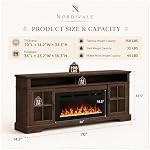 70" Cheminée TV Stand, Modern Entertainment Center pour les téléviseurs jusqu'à 80”, TV Console avec armoires de rangement, console multimédia pour salon, Brown TV Stand et cheminée noire