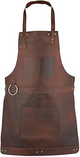 Nesko Sports Brown Crossbody Full Grain Leather Apron Butcher Apron -Cook Apron -BBQ Apron -Cooking Apron - Wood work Apron - Cheff Apron - BBq Grill Gift