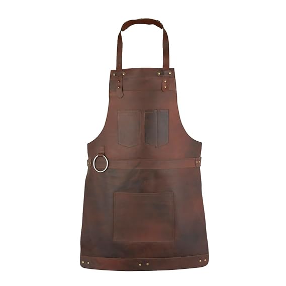 Nesko Sports Brown Crossbody Full Grain Leather Apron Butcher Apron -Cook Apron -BBQ Apron -Cooking Apron - Wood work Apron - Cheff Apron - BBq Grill Gift, Brown, 1 Size Fits All