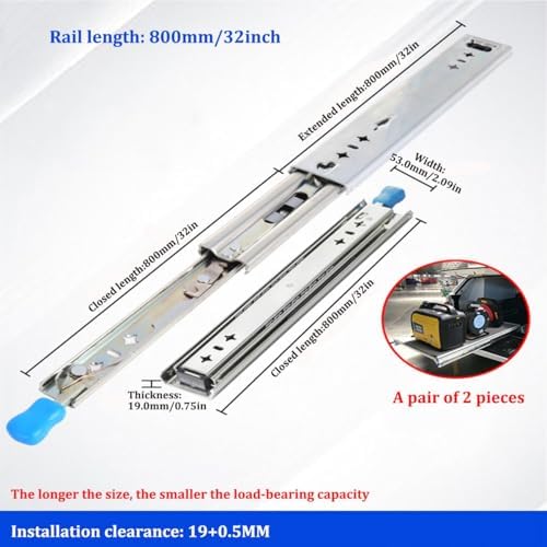 Generic Industrial Heavy Duty Drawer Slide with Lock 250lb Load Capacity Drawer Rails 3-Fold Full Extension, Ball Bearing Rails Track Glides, Side Mount, 1-Pair(500mm/20inch), JETTEQKBB-500MM/20INCH