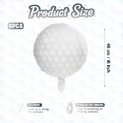 Biapian Golf Balloons Set, 18 Inch Golf Aluminum Foil Balloons, 6 Pcs Large Sports Golf Ball Themed Party Balloon Helium for Boys Men Hole In One Birthday Sport Birthday Party Decorations Supplies by Biapian - Used condition - Image 2
