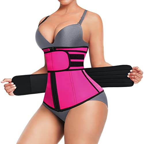 Waist Trainer for Women, Latex Waist Cincher Corset with Zipper, Tummy Control Shapewear Belt for Workout, Red, 4XL