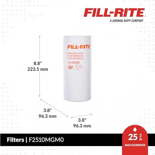 Image of Fill-Rite F2510MGM0 1 inch-12 UNF 10 Micron Microglass Fuel Filter, Up to 25 GPM, Spin-On Particulate Filter for Fuel Transfer Systems, Removes Dirt, Rust & Contaminants