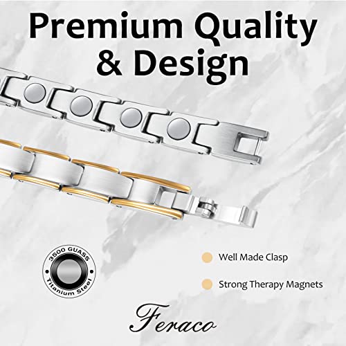 Feraco Magnetic Bracelet For Women Titanium Steel Magnetic Bracelet With Neodymium Magnets, Christmas Jewelry Gifts (Silver & Gold) #TOP2
