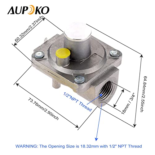 Aupoko 1/2'' Gas Regulator, 1/2"-14Npt Natural Gas Grill Regulator, Inlet Pressure:1/2’’ Psig, Outlet Pressure Lpg 5" W.c, For Ng Gas Npt Natural Gas Low Pressure Regulator With Gas Line Thread Tape #TOP4